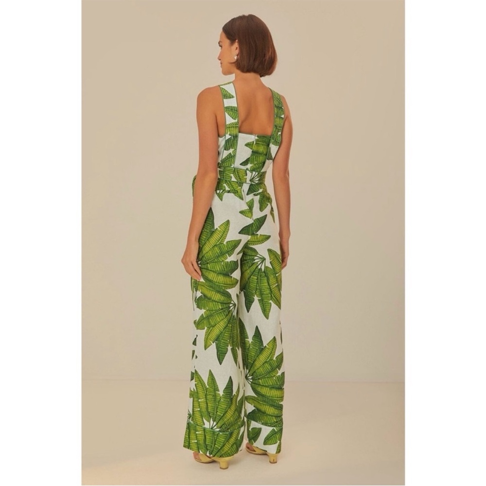 Farm Rio Palm Fan Off-White Jumpsuit NWT Size M Linen - Picture 15 of 15